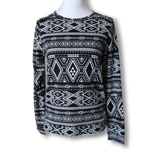 H&M Black and White Aztec Print Long Sleeve Top - Size XS